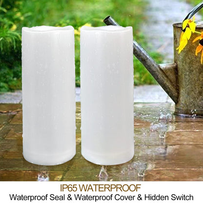 HOME MOST Pack of 2 White LED Candles Outdoor 3x8 - Unscented IP65 Waterproof Battery Powered Flameless Pillar With Remote and Timer - Flickering