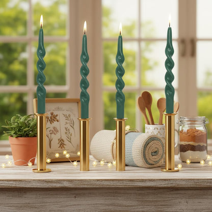 Spiral Candle Unscented Taper Candles Sticks Dark Green 10 inch Tall Tapered Candles 4 PCS Smokeless Twisted Dinner Candle for Meditation Home Kitchen Wedding Cozy Evenings Decorations