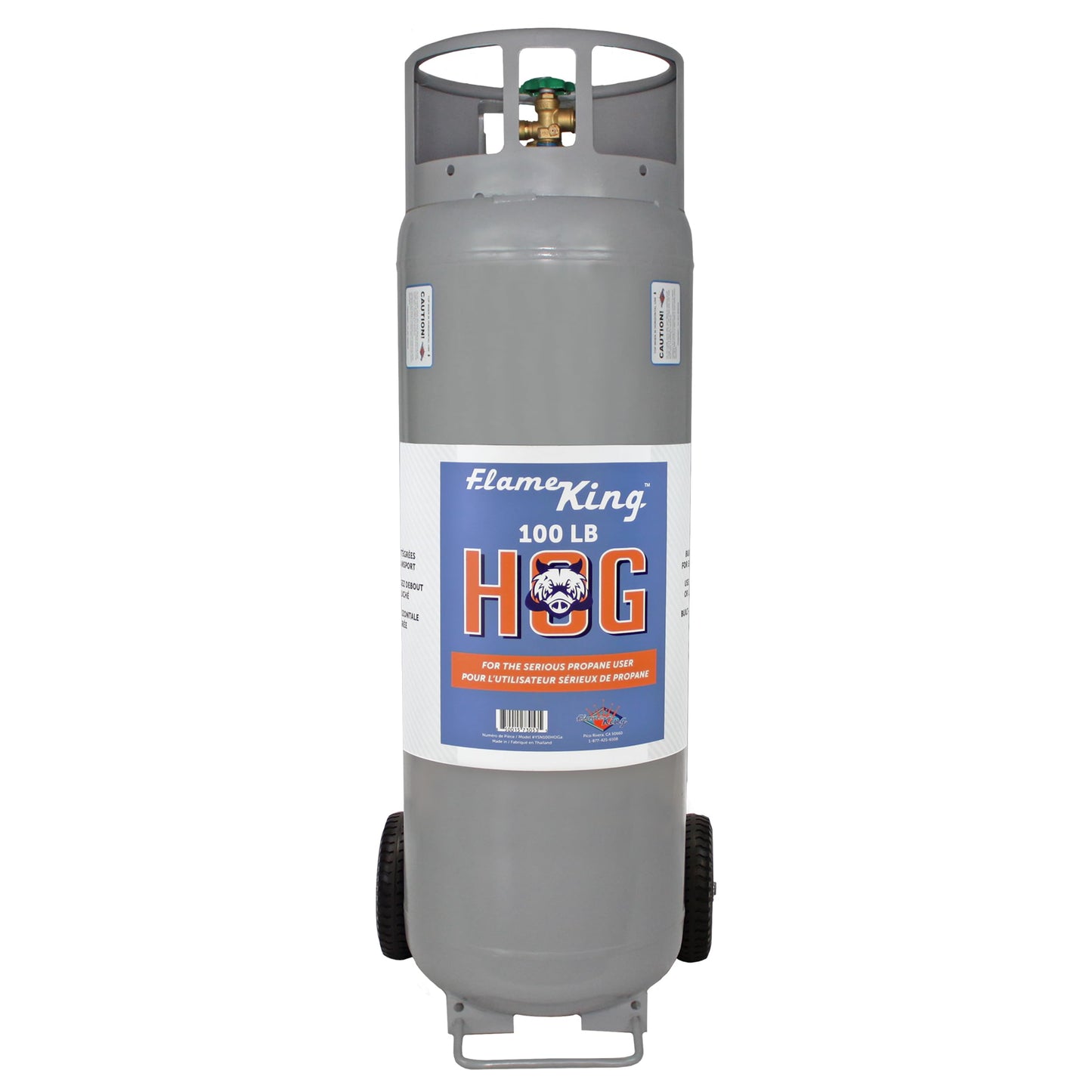 Flame King 100LB Empty Propane Tank with Wheels, Horizontal & Vertical LP Cylinder with Built-in Gauge for Fire Tables, Fire Pits, Patio Heaters, Barbeques, Lunch Trucks, Weed Torches & Truck Campers