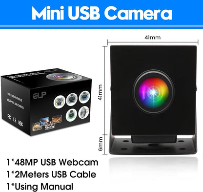 IFWATER 48MP USB Camera 8K Webcam 6000P Ultra HD Cam with 200Degree Wide Angle Fisheye Lens PC Computer Lightburn for Laser Engraver Plug and Play for Document Scanning Face Recognition