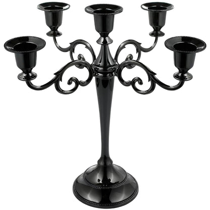Metal Candelabra Candle Holder for Taper Candles, 5 Arms Black Candlestick Holders 10.24 inch Tall, Gothic Candle Stick Holder for Christmas Halloween Wedding Table Centerpiece Decoration