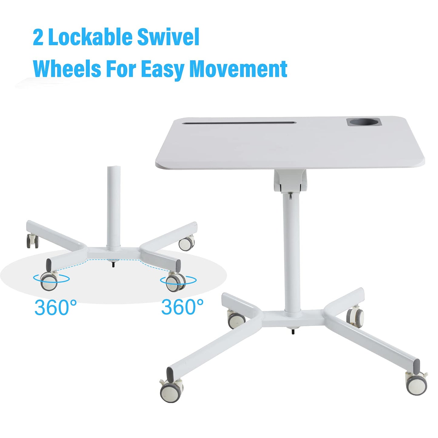 Lipo Mobile Sit Stand Desk - Height Adjustable Standing Laptop Desk Cart Rolling Couch Table on Wheels White Workstation with Gas Spring Riser for Home Office Classroom