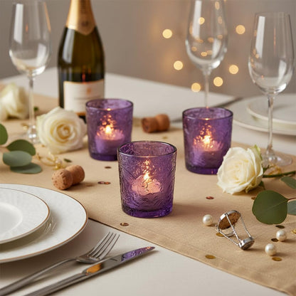 6 Pack Hummingbird Embossed Glass Candle Holders Votive Tealight Holders with Patent Design, Decorative Cups for Wedding Centerpieces, Parties, and Home Decor (Ocean Blue)