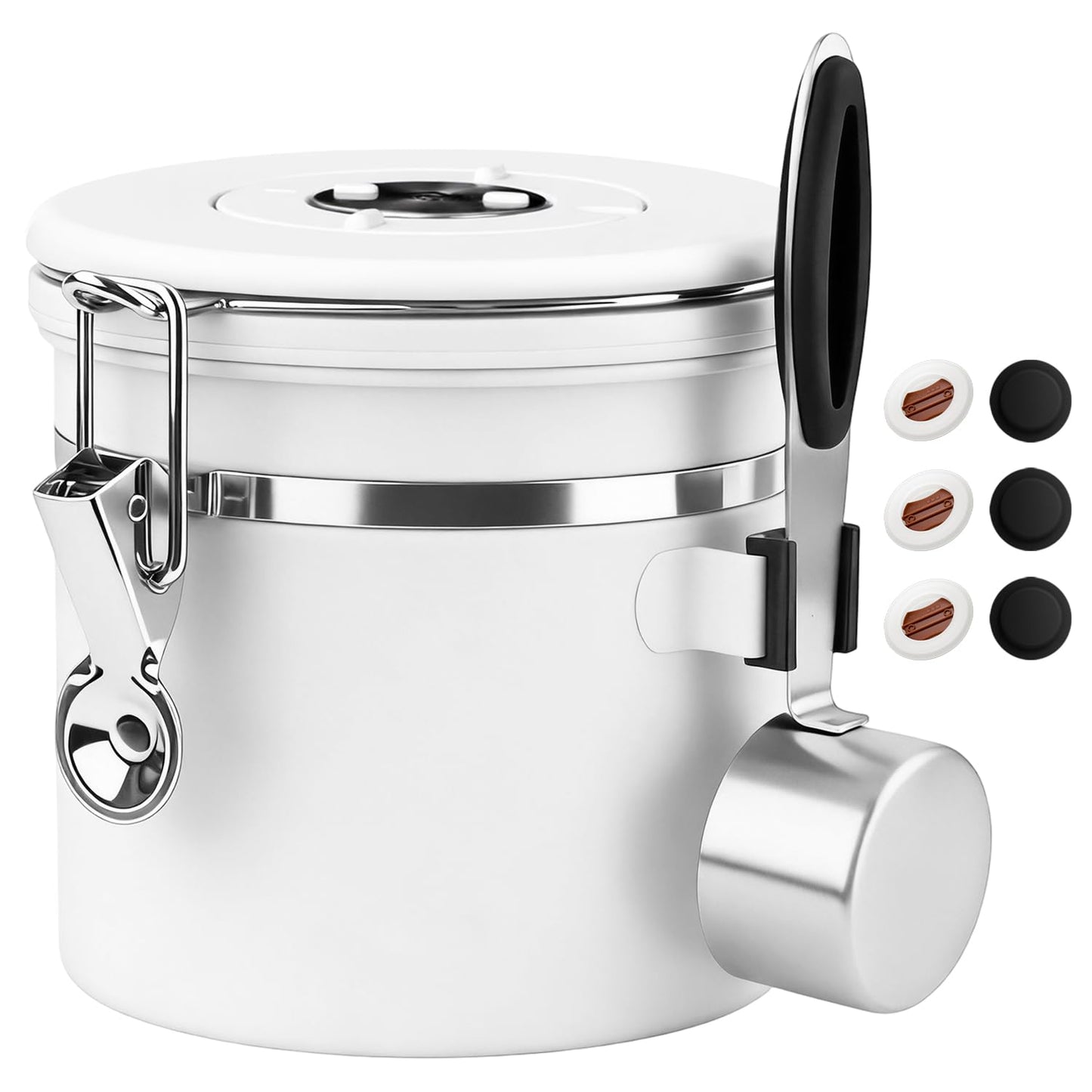 ShanSon Coffee Canister Airtight, Stainless Steel Bean Storage Container with Date Tracker & Scoop, Grounds Sugar Flour Tea Cereal Fits Kitchen Pantry, Ideal Gift for Coffee Lovers,12oz, White