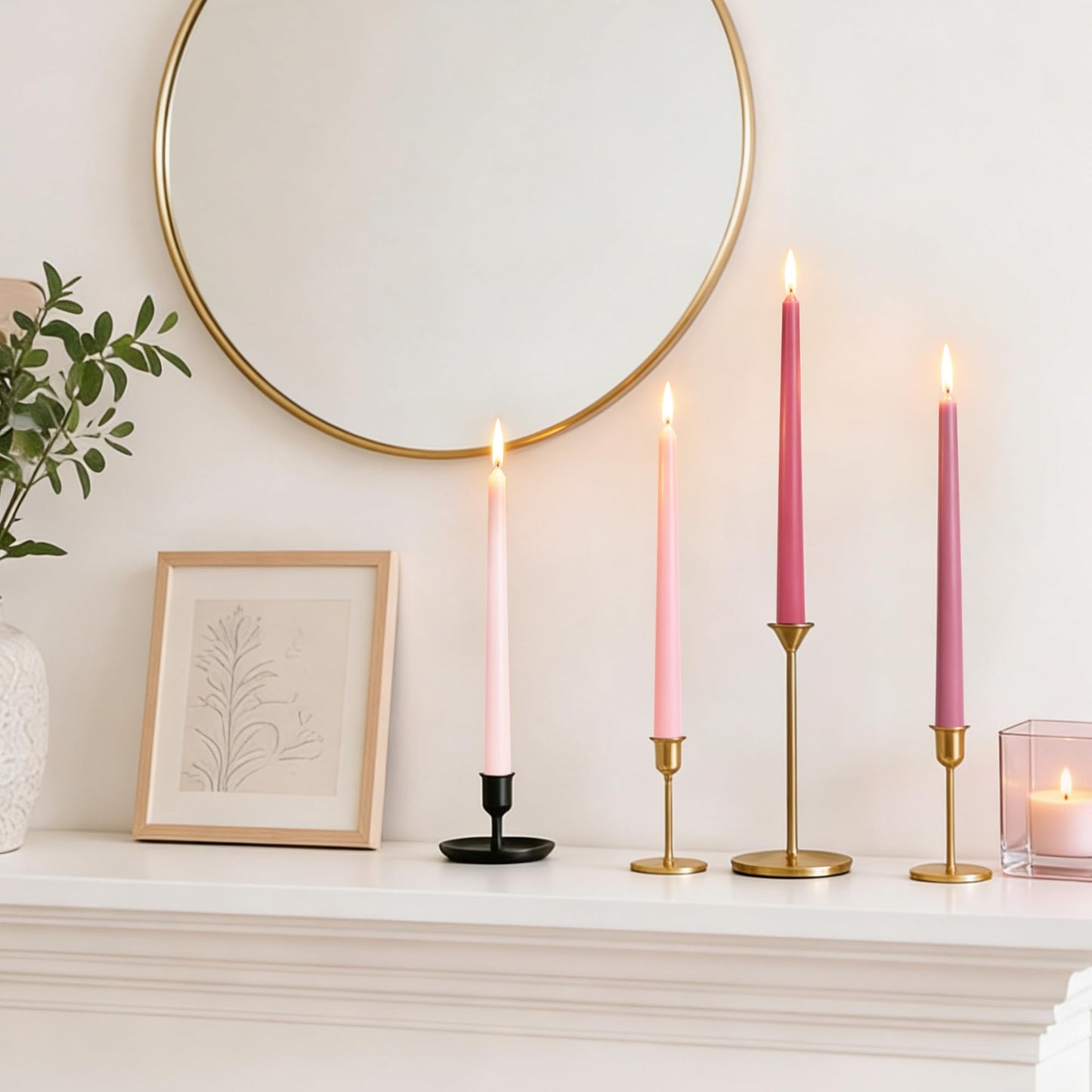 Viyffo Pink Ombre Taper Candles 10 Inch, 12 Pack Unscented, Smokeless Long Tall Tapered Candlesticks Wedding Home Decor Dinner Natural Color Series