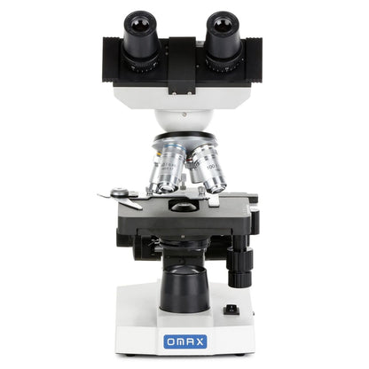 AmScope OMAX 40X-2000X Lab LED Binocular Compound Microscope with Double Layer Mechanical Stage and Coaxial Coarse/Fine Focusing Knob