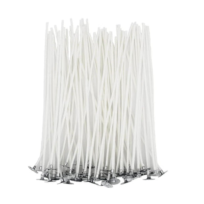 YOIASUGH 200pcs Cotton Candle Wicks,Low Smoke 6" Pre-Waxed & 100% Natural Core,DIY Pre-Waxed Cotton Wick with Base