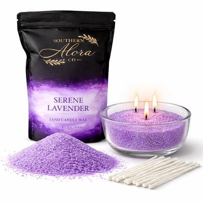 Candle Sand with 10 Wicks – 1 LB Refillable Candle Wax for DIY Candles, Wedding Centerpieces, Home Decor, Candle Making Kit, Candle Sand with Wicks – Lavender Serenity