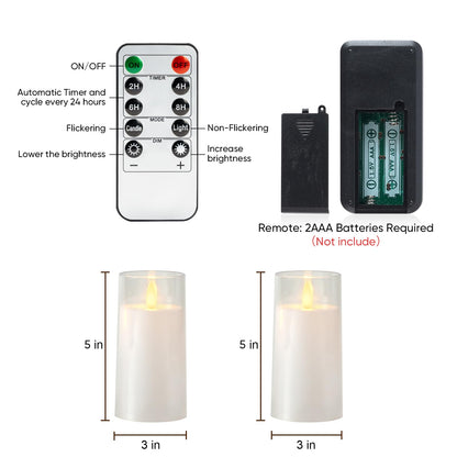 Amagic 3"×5" White Flameless Candles with Remote and Timer, Realistic Flickering Battery Operated Acrylic Led Fake Candles for Home Wedding Party Fall Christmas Decor, Set of 2