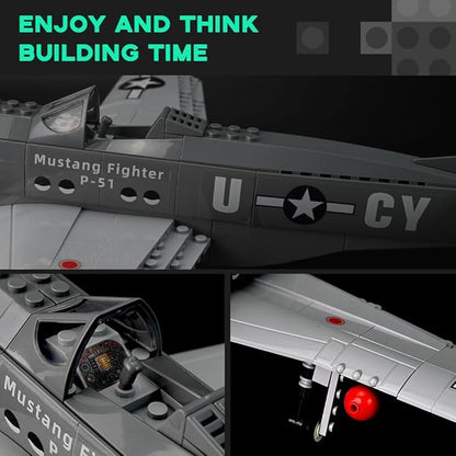 P-51 Mustang Fighter Airplane Military Building Set with Display Stand - 258 Piece Model Kit for Adults Collectors &amp Hobbyists
