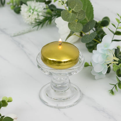 Efavormart 12 Pack 3" Gold Unscented Floating Candles, Long Burn Dripless Wax Discs with Cotton Wick for Cylinder Vases and Wedding Centerpieces