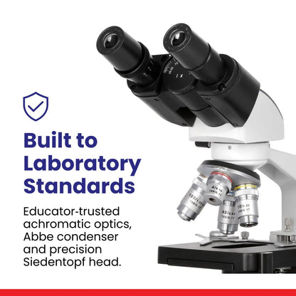 AmScope B120 Series Student & Professional LED Binocular Compound Microscope - 40X-2500X Magnification - Includes 5MP USB Camera & Siedentopf Head