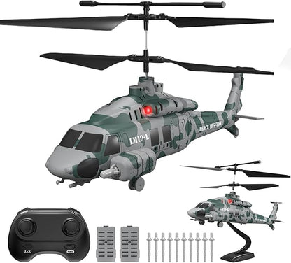 RC Helicopter LM19-E 2.4GHz Remote Control Helicopter with 10 Launchable Missiles LED Light Altitude Hold One-Key Take Off Indoor Friendly Army Toys for Birthday(2 Batteries)