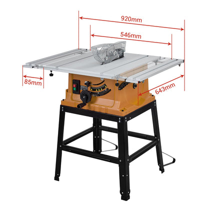 Table Saw, 10 Inch 15A Multifunctional Saw With Stand & Push Stick, 90° Cross Cut & 0-45° Bevel Cut, 5000RPM, Adjustable Blade Height for Woodworking, Orange