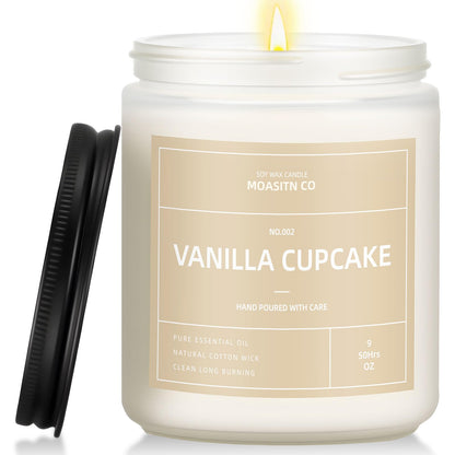 Vanilla Cupcake Candle for Home Scented| Natural Soy Non Toxic Candles| Long Clean Burning Aromatheraphy Jar Candel| Women,Men Gift for Autumn,Winter, Halloween,Thanksgiving,Relaxing| 9oz