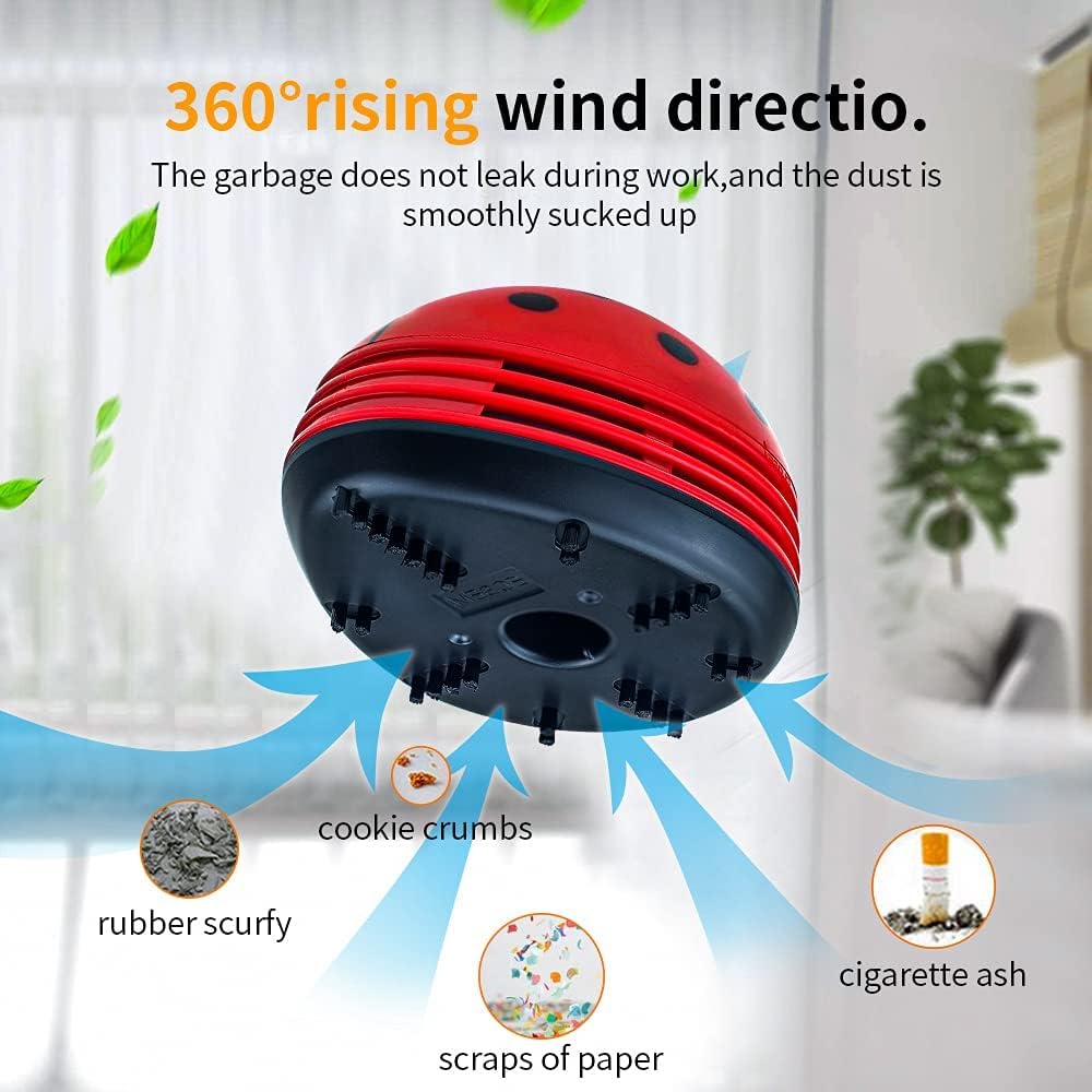 E ECSEM Mini Portable Handheld Cordless Tabletop Crumb Sweeper Desktop Dust Vacuum Cleaner Cute Cartoon Battery Operated