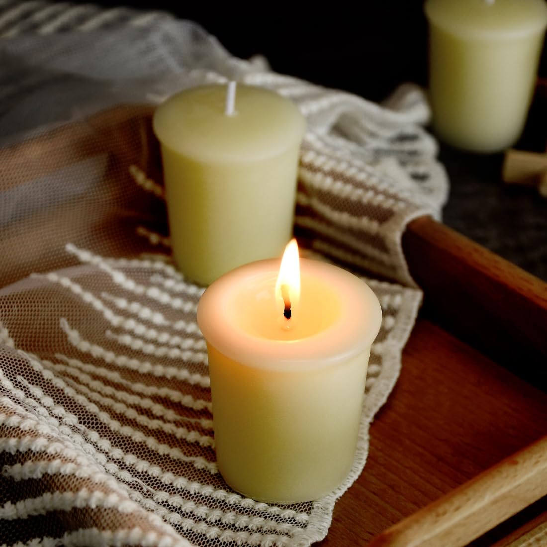 Pure Ivory White Beeswax Votive Candles-4 Pack Natural Votives Set for Home Room Decor Party Wedding Spa,12 Hours Burn