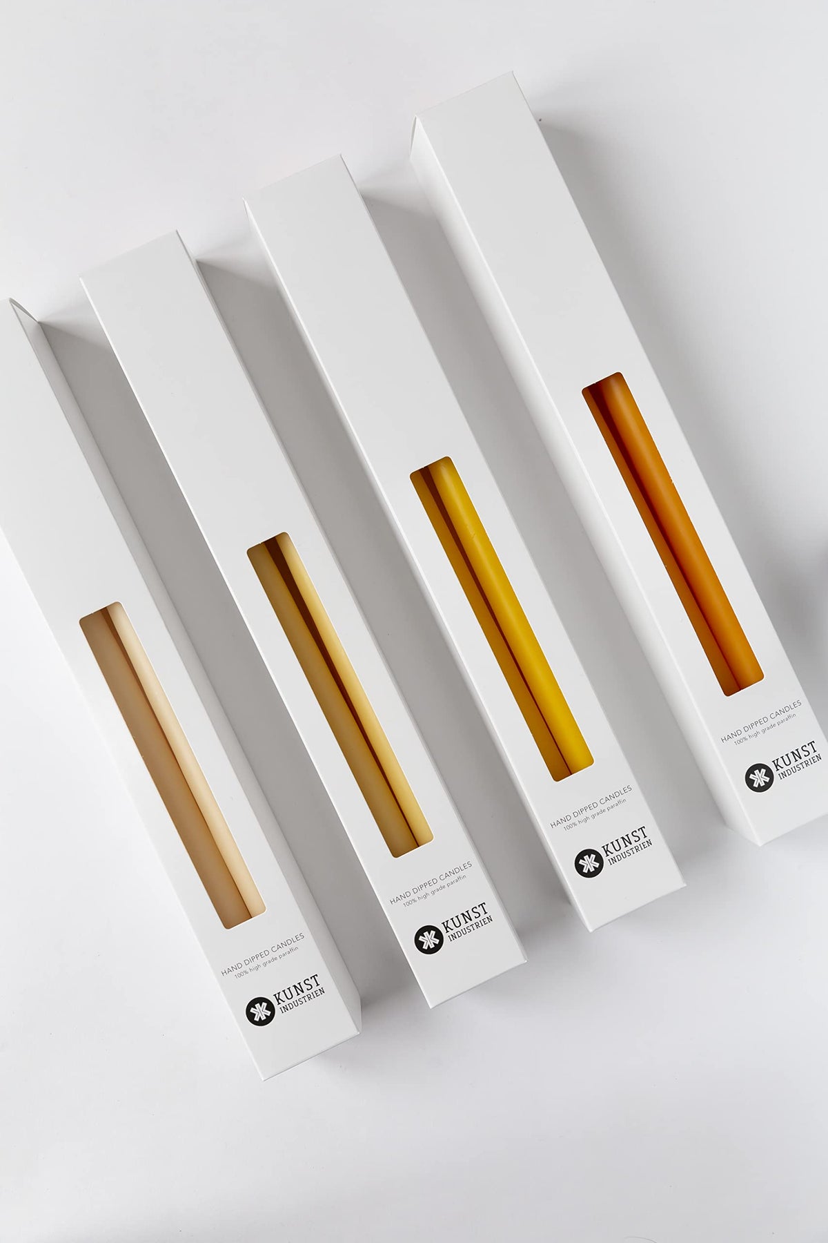 Kunstindustrien® Ivory Taper Candles – Set of 4, 13.8" – Made in Denmark, Long Burning Candles 15h, Unscented & Smokeless Candlesticks – Elegant Tall Candles for Weddings, Dinners & Home Decor (Ivory)