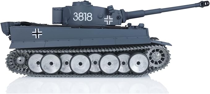 Heng Long US in Stock 1/16 7.0 Tiger I RTR RC Tank 3818 Idle Smoking W/Barrel Retractable Metal Tracks Wheels 360° Rotating Turret Metal Idler Infrared Combat Light Sound Airsoft Tank