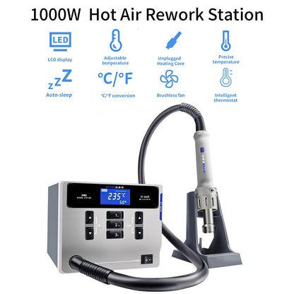 Hot Air Rework Station,1000W Digital Display Automatic Sleep Hot Air Gun Soldering Station, Adjustable Temperature Desoldering Gun BGA Rework Station
