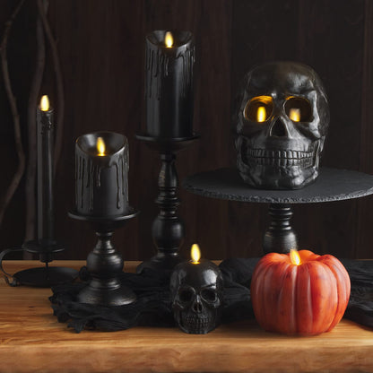 Luminara Black Single Wax Drip Flameless Candle Tapers (1 x 9.5 inch), Moving Flame LED Candle Unscented Real Wax with Dripped Top Timer Function, Table, Mantel, Holiday Decoration