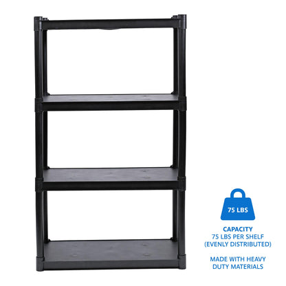 Iceberg Rough 'N Ready 4-Shelf Open Storage Shelving System, 32” W x 54” H, 13”D, Black