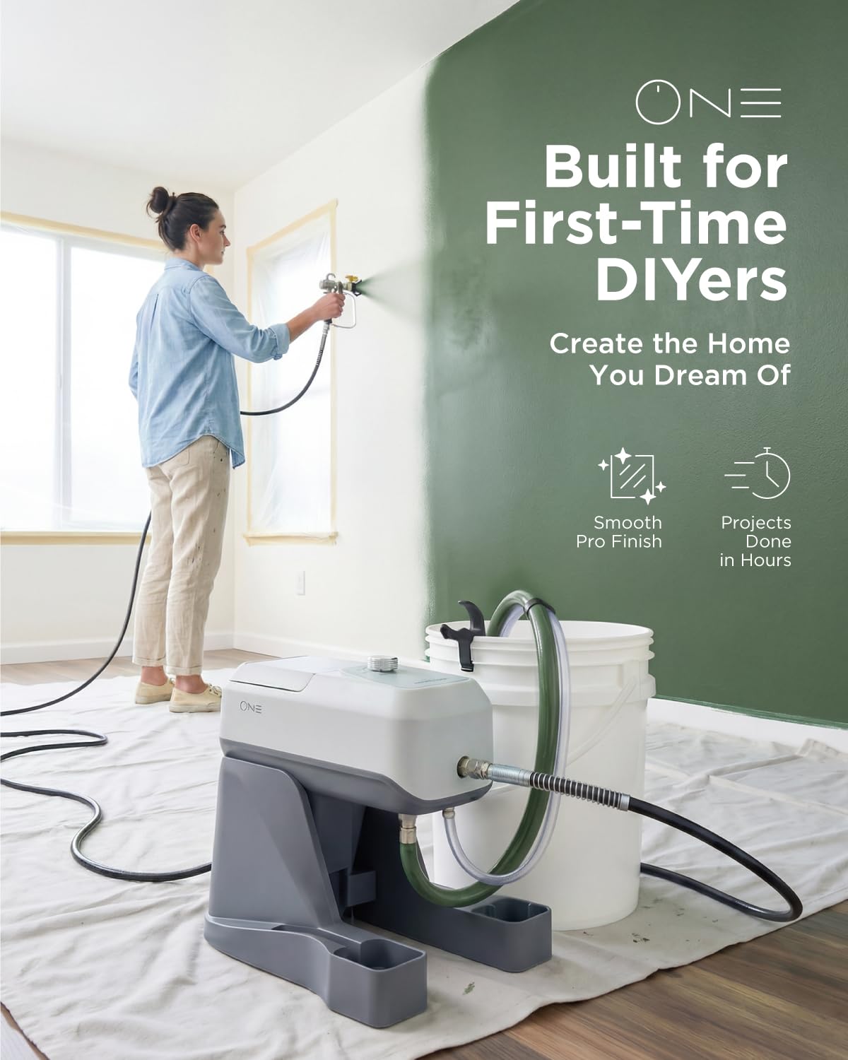 InoKraft ONE Airless Paint Sprayer, One-Button Easy Control, Pro Finish with Minimal Overspray, Thinning-Free & High Efficiency for DIY Home Interior, Exterior, Fences & Decks, All in One Kit