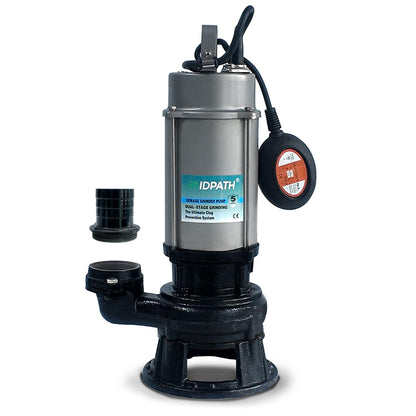 AIDPATH 1HP Submersible Sewage Grinder Pump, Stainless Steel Housing, 2" NPT Discharge - For 30"+ Deep Sewage Basins, Septic Tanks, 52.5ft Head 6076GPH Max Flow, 115V