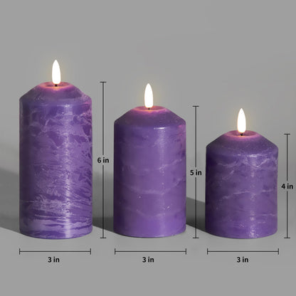 Eywamage Purple Flameless Pillar Candles with Remote, Christmas LED Candles Battery Operated Flickering Real Wax Set of 3
