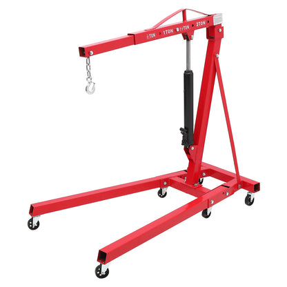 PioneerWorks Engine Hoist 2 Ton, Heavy Duty Steel Hydraulic Shop Engine Crane, Folding Hydraulic Tilting Engine Lift with 360 Degree Swivel Wheels for Ports, Warehouses, Garage, Factory