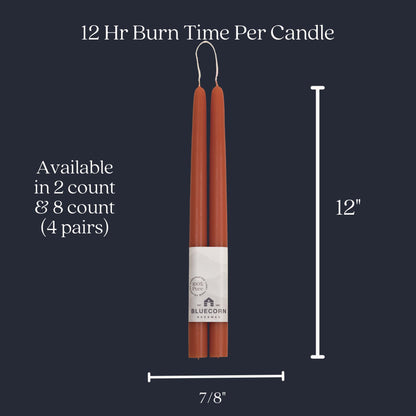 Bluecorn Beeswax Taper Candles, 100% Pure Natural Bees Wax, Pair of 12 Inch Terracotta Tapered Candlesticks, Clean Burning & Dripless, Fragrance Free, Long Lasting, Home Decor, American Made, 1 Count