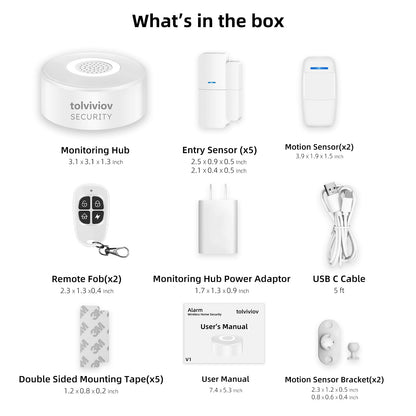tolviviov Home Security System Wireless, DIY Door Alarm Security System, App Alerts, 10-Piece Kit, No Monthly fee, WiFi Alarm, Door Window Motion Sensor, for Safety, Home Security, Kids Safety