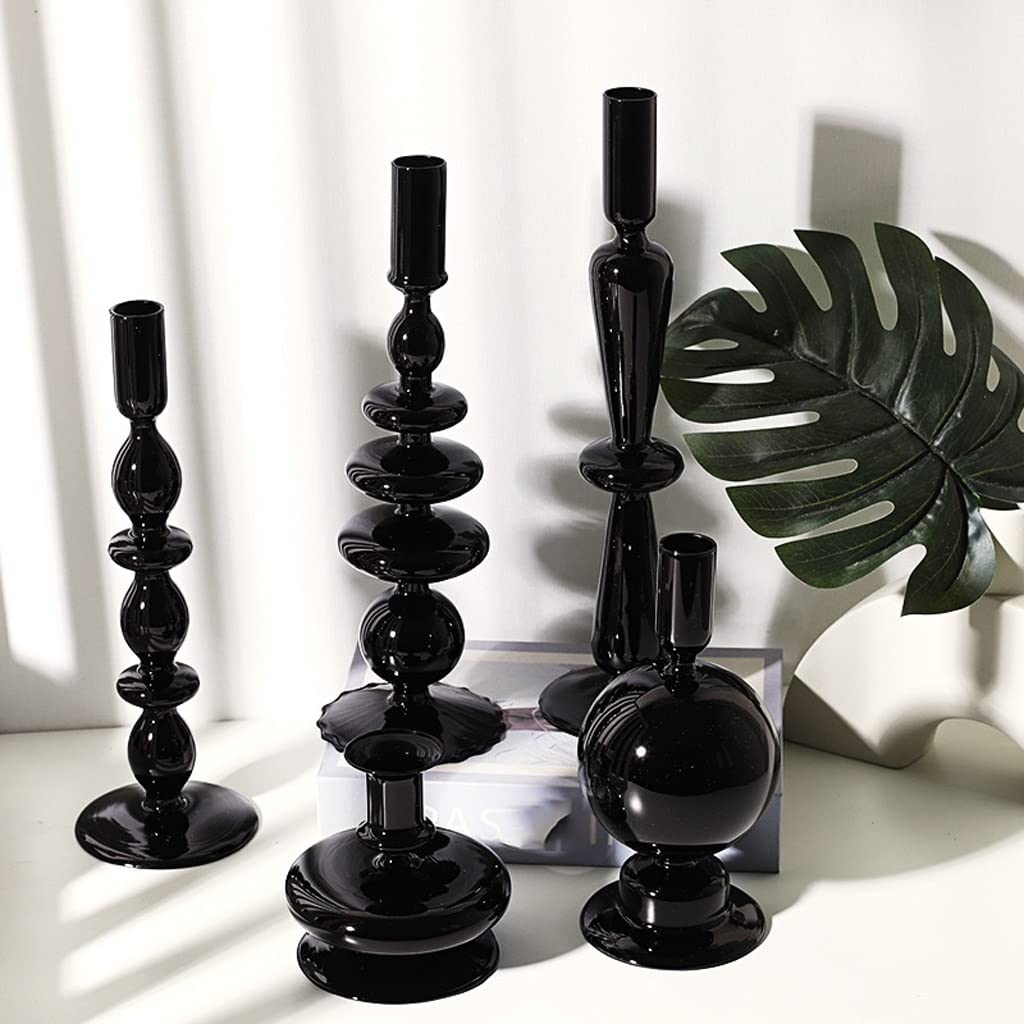 Candle Holder Modern Black Glass Candle Holder Table Top Candle Holder Ornament Suitable for Dinner Living Room Kitchen Dining Room Centerpiece Table Decorations