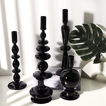 Candle Holder Modern Black Glass Candle Holder Table Top Candle Holder Ornament Suitable for Dinner Living Room Kitchen Dining Room Centerpiece Table Decorations