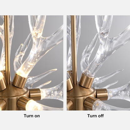 LOVEDIMA Resin Antler Chandelier, 9-Light Deer Horn Pendant Light Fixture for Living Room Bedroom Dining Room Kitchen (Gold)