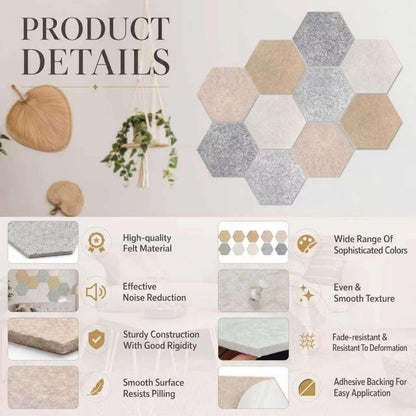 10 Pack 12'' Hexagon Cork Boards for Office Wall: Large Felt Bulletin Decor Display for Classroom, Decorative Panels with 30 Push Pins for Photos & DIY