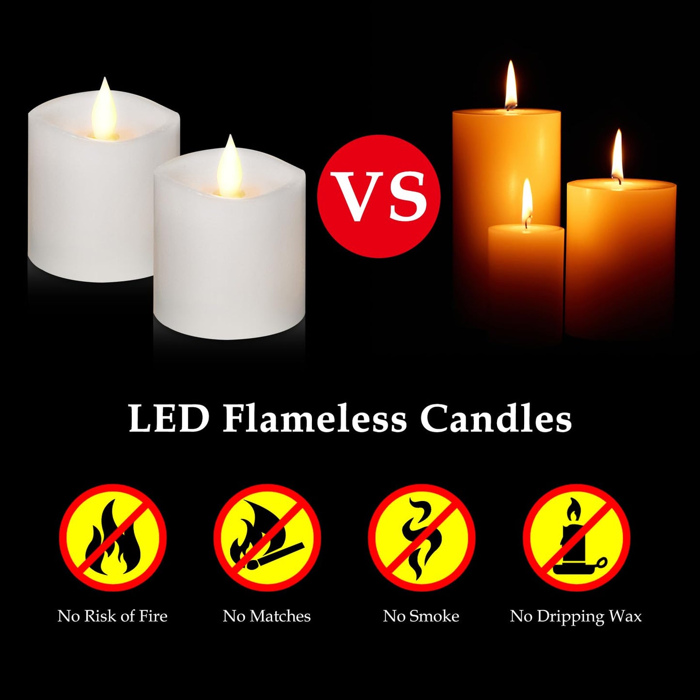 Woocodowe Flickering Flameless Candles Battery Operated with Remote Timer - Realistic 3D Moving Flame Candles, 600+ Hours Long-Lasting White LED Wax Candles for Wedding Home Decor, 3x3 Inch Set of 2