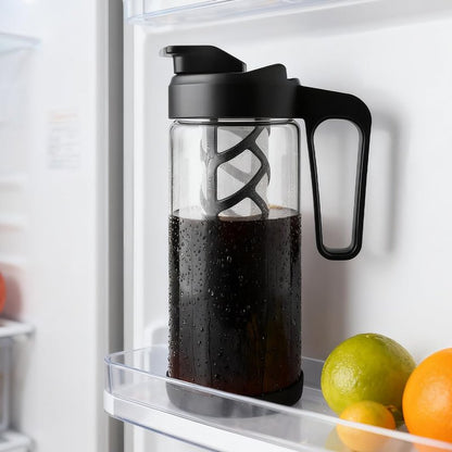 wedrink 44oz Cold Brew Coffee Maker, 1.3L Borosilicate Glass Cold Brew Pitcher with Comfortable Handle, Removable Filter & Anti-Slip Silicone Bottom