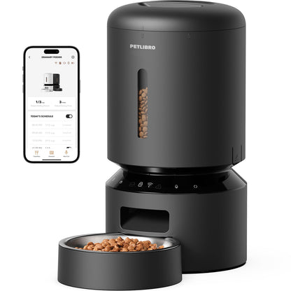 PETLIBRO Automatic Cat Feeder, 5G WiFi Automatic Dog Feeder with Freshness Preservation, 5L Timed Cat Feeder with Low Food Sensor, Up to 10 Meals Per Day, Granary Pet Feeder for Cats, Black