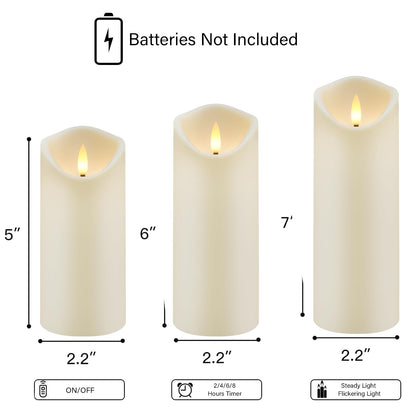 kakoya Flickering Flameless Candles, Battery Operated Acrylic LED Pillar Candles with Remote Control and Timer,Set of 9 (Ivory)