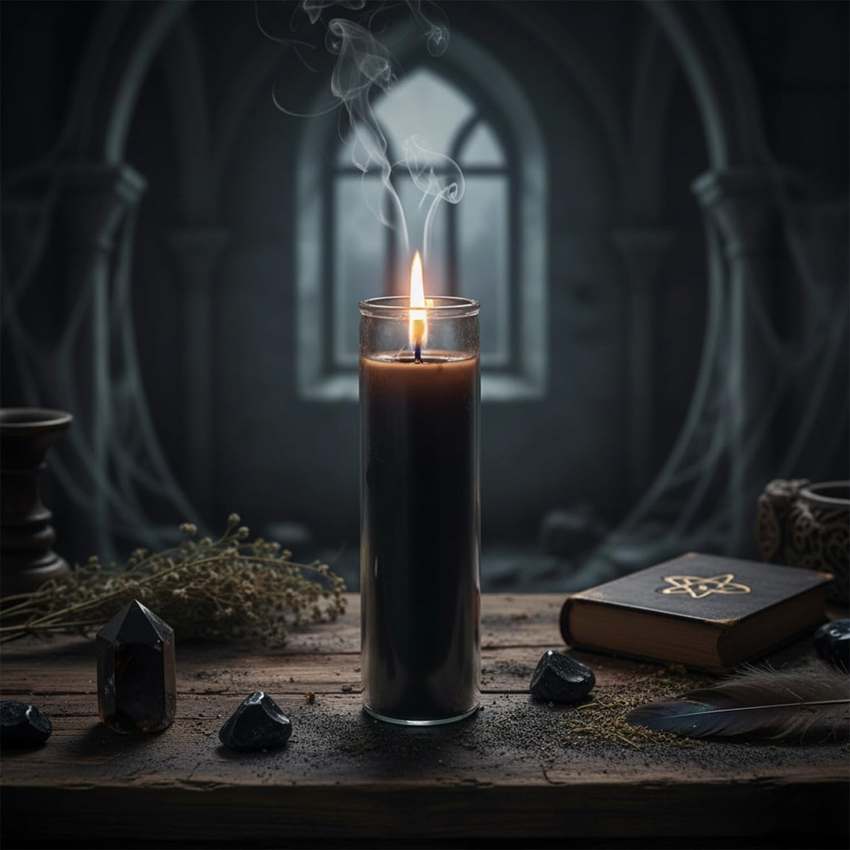 Black Glass Candle Set - 6 Pack Unscented Black Prayer Candles for Rituals, Spells, Magic, Pagan and Witchcraft Altars, Plus More | Bulk 8" Candle Kit