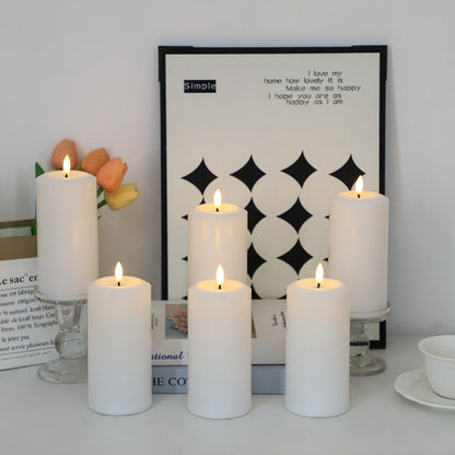 Hinabichan Flameless Candles Battery Operated with Remote and 2/4/6/8 H Timer, 6pcs Flickering Fake Electric Candles for Festival Wedding Home Party Decor (D3 x H 6") (White)