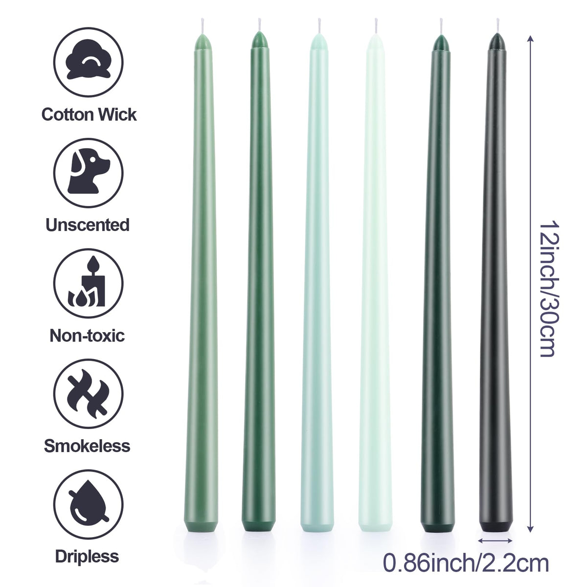12 Inch Taper Candles Set of 6 Unscented Long Burning Smokeless Long Tall Tapered Candles for Candlesticks Sticks Wedding Home Christmas Decor Dinner