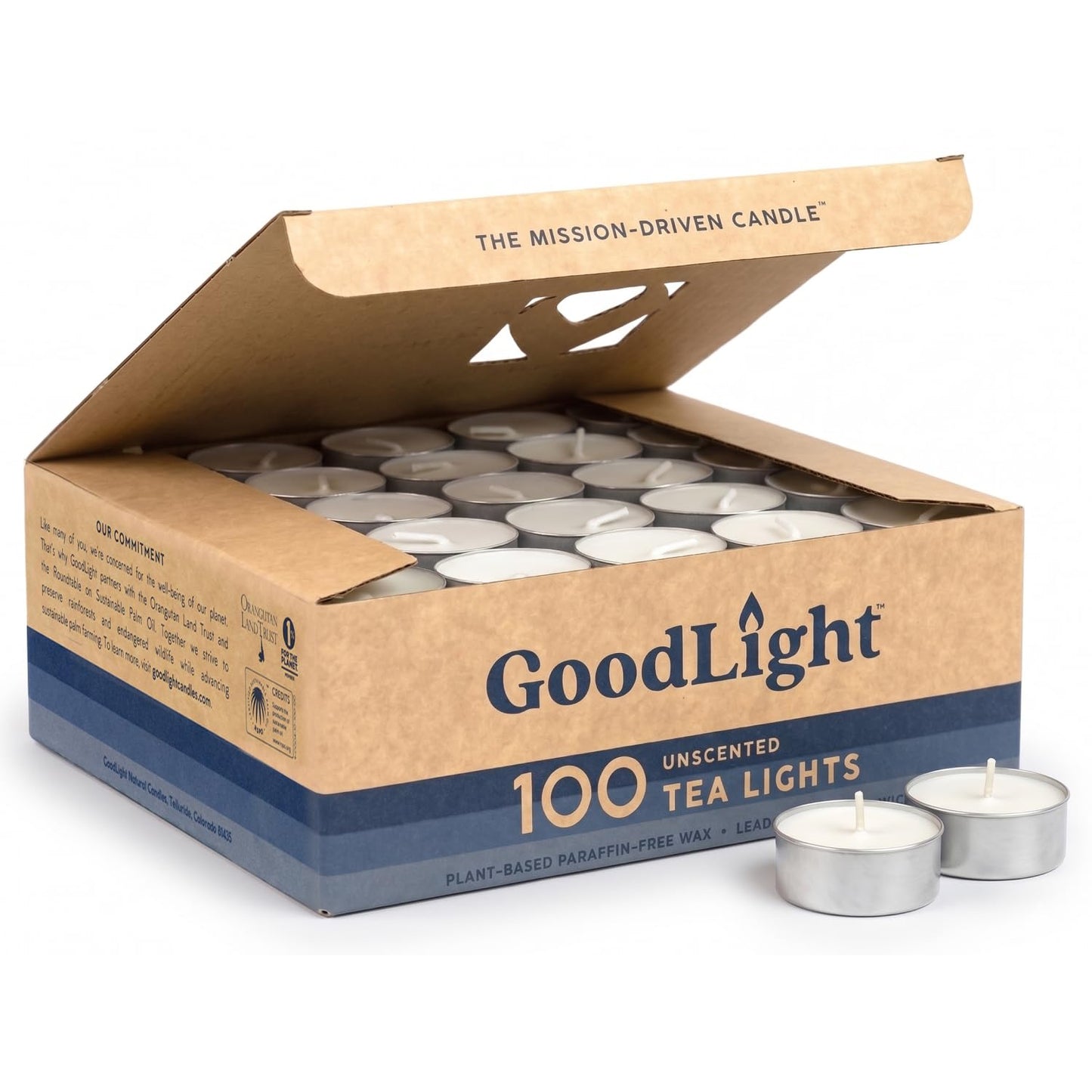 GoodLight Unscented Vegan and Paraffin-Free Tea Light Candles (100 Candles)