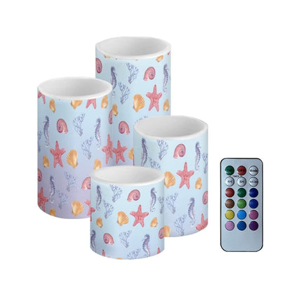 Cozeyat Starfish Design Candles 4 Packs,Electric Real Wax Pillar LED Tealight with Remote and Timer,Flickering Ivory Wax Pillar Moving Candles,Home Party Decoration