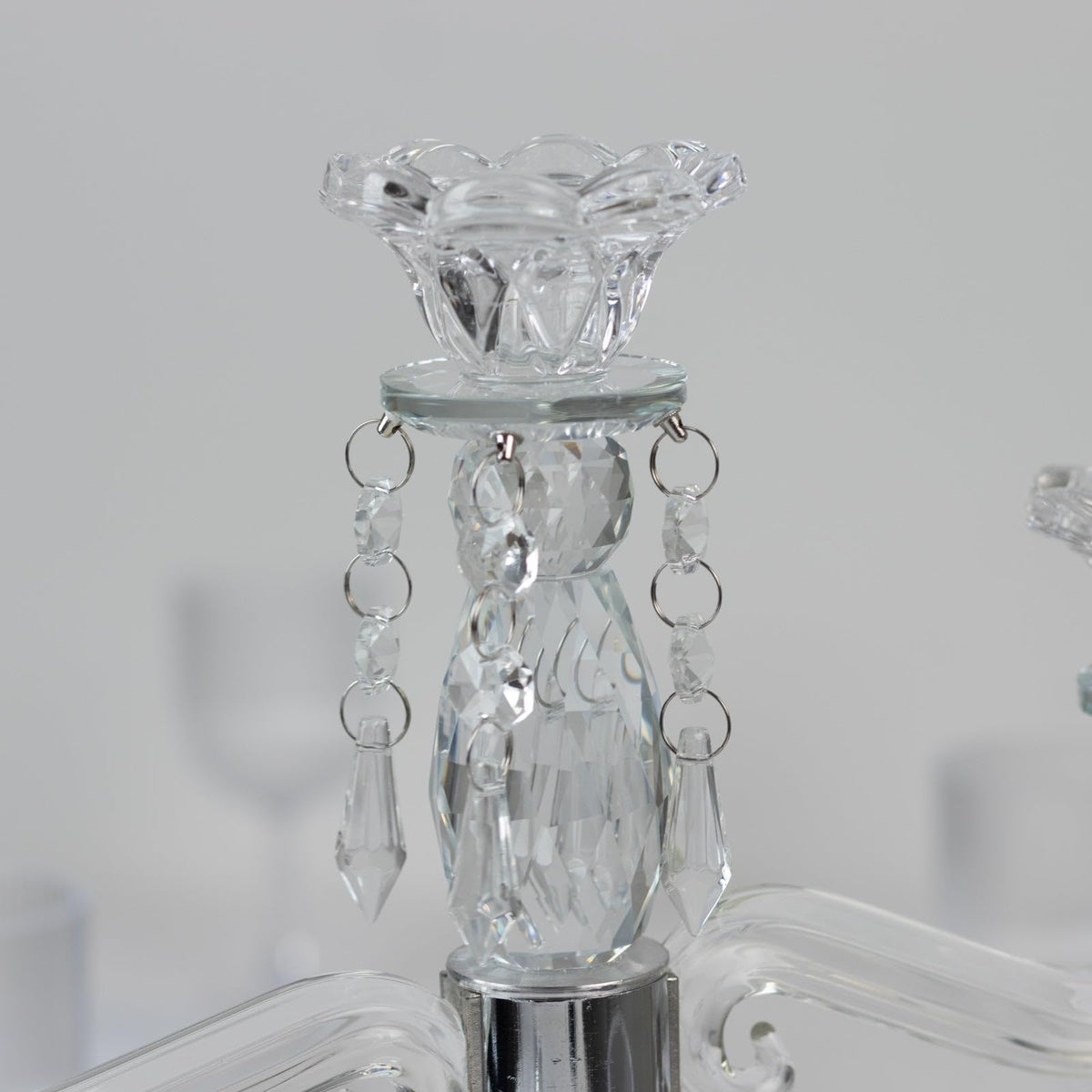 Efavormart Crystal 3-Arm Candelabra Taper Candle Holder with Hanging Prisms & Round Mirror Base – Faceted Cut Glass Design - 14" Tall