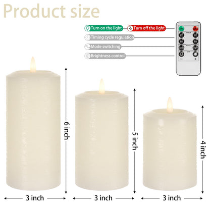 ANGELLOONG Flameless Pillar Candles with Remote, Real Wax LED Candles with Timer, Set of 3 Battery Operated Electric Flickering Candle for Home Decor, Living Room, Bedroom, Party