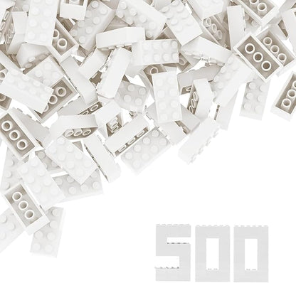 500 Piece Bulk 2x4 Building Bricks Compatible with Lego Flat White Bricks