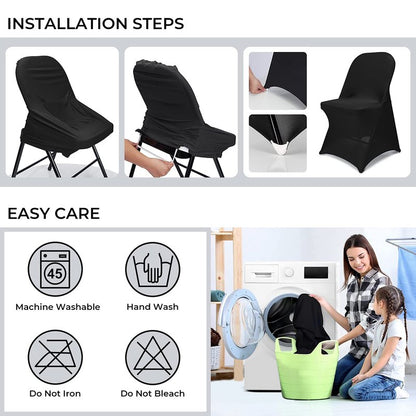 Babenest Spandex Folding Chair Covers Halloween Upgraded 10 PCS Universal Stretch Washable Fitted Chair Slipcovers Protector for Wedding, Holidays, Banquet, Party, Celebration (Black)