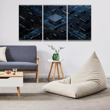 Digital Chip Pictures for Bedroom Wall Decor CPU Concept Prints Wall Art Canvas Artwork Wall Decor Multi Panel Wall Art Home Decor Wall Art Canvas Framed Wall Hanging Decor Ready to Hang 16X24X3 INCH